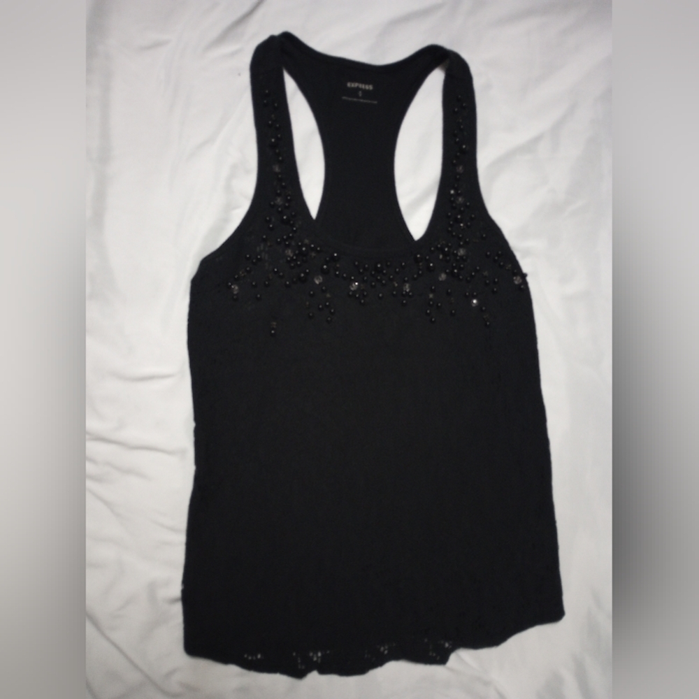 Express Black Beaded Women's Tank Top